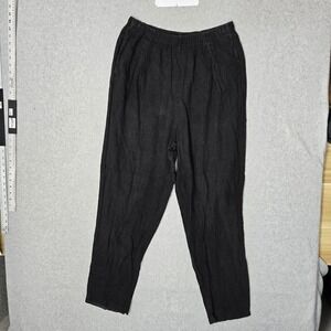 VINTAGE Marc Ware Women Pants L Black Linen Jogger Pull On Coastal Beach 90s USA